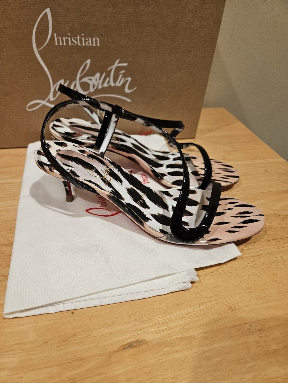 $945 Christian Louboutin ROSALIE 55 Strappy Leopard Gigi Sling Sandals Size 38